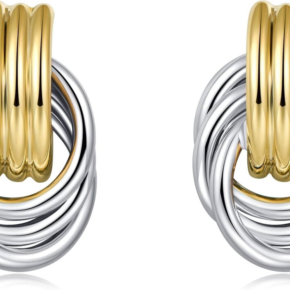 Sophisticated Women’s Gold Dangle Earrings - Hypoallergenic with Rhodium Finish